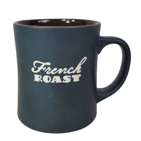 Starbucks French Roast Mug Black Matte Brown Glazed Interior Embossed Logo 2011 - Picture 1 of 10